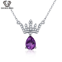 Load image into Gallery viewer, 420 Double-Ring Natural Gemstone Amethyst CZ 925 Sterling Silver Pendant Necklace