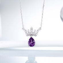 Load image into Gallery viewer, 420 Double-Ring Natural Gemstone Amethyst CZ 925 Sterling Silver Pendant Necklace
