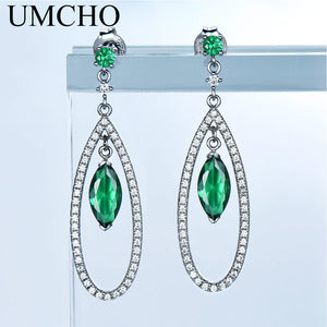 1082 UMCHO Russian Nano Gemstone White Gold Sterling Silver Dangle Earrings