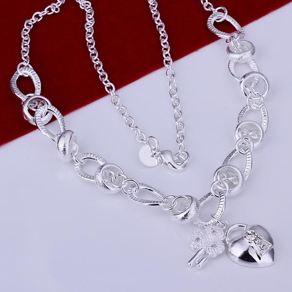 503 Gerhand Jewelry 925 Sterling Silver Plated Heart Lock Flower Key Necklace