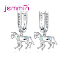 Load image into Gallery viewer, 614 Jemmin Animal Horse Design Blue Fire Natural Opal Sterling Silver Dangle Earrings