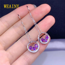 Load image into Gallery viewer, 1116 Weainy S925 Sterling Silver Natural Amethyst Gemstone Long Dangle Earrings