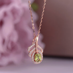 312 CC Gemstone Natural Peridot Pure Silver Leaf Rose Gold Plated Pendant Necklaces