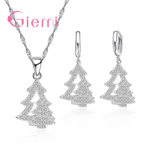 333 Christmas Tree Jewelry Sets Cz Real 925 Sterling Silver Pendant Necklace & Earrings