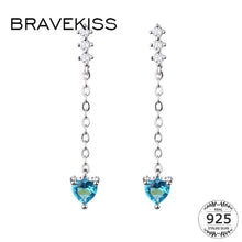 Load image into Gallery viewer, 282 Brave Kiss Blue Heart CZ Sterling Silver Long Chain Drop Earrings Valentine&#39;s Gift