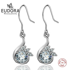 450 EUDORA Unique Sterling Silver Cubic Zirconia Crystal Dangle Drop Earring