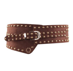 1181 Women's Runway Vintage Rivet PU Leather Cummerbund Wide Belt