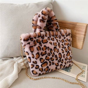405 DKQWAIT Women's Faux Fur Animal Print Leopard Crossbody Handbag