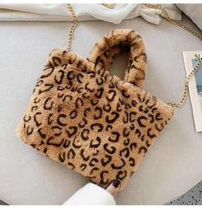 405 DKQWAIT Women's Faux Fur Animal Print Leopard Crossbody Handbag