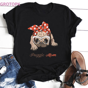 653 Kawaii Dog Prints Black Short Sleeved Beagle Mom & More Dogs T-Shirt