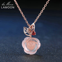 Load image into Gallery viewer, 684 LAMOON Flower 18K Gold Plated 925 Sterling Silver Rose Quartz Pendant Necklace