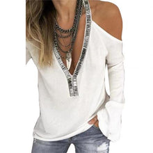 Load image into Gallery viewer, 1184 Women&#39;s Sequins V-Neck Cold Shoulder Long Sleeve T-Shirt Plus