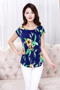 532 HANQIYAHULI Women's Summer Short Sleeve Boat Anchor Floral T-Shirt Plus