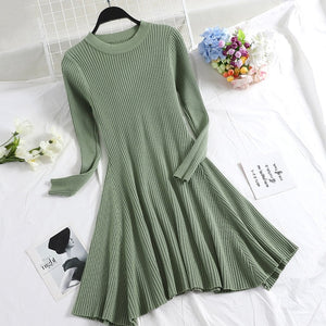 358 Croysier Women's Long Sleeve Sweater Irregular Hem Short Knit Dress