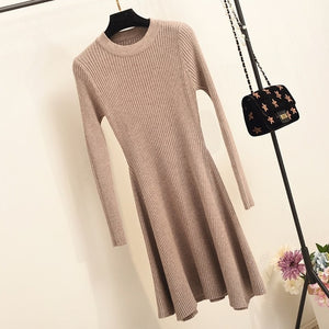 358 Croysier Women's Long Sleeve Sweater Irregular Hem Short Knit Dress