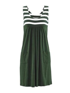 588 Icevoolen Fashion Striped Loose Simple Sleeveless Mid-Calf Dress Plus