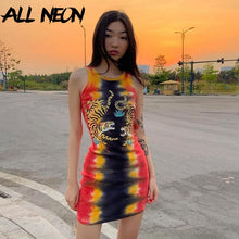 Load image into Gallery viewer, 170 ALLNeon Punk Tie Dye Sleeveless Graphic Ribbed Mini Tiger Print Dress