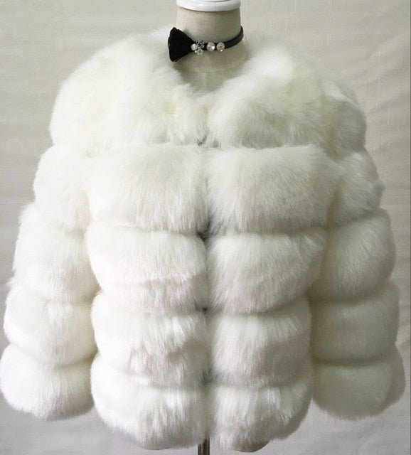 1250 Zadorin Women's Winter FAUX Fur 3/4 Sleeve O-Neck Elegant Coat Plus