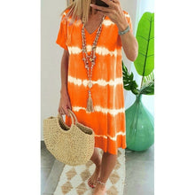 Load image into Gallery viewer, 1325 Women&#39;s Boho Casual Tie Dye Print Short Sleeve V-neck Loose Dress Plus