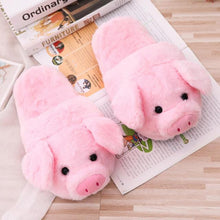 Load image into Gallery viewer, 1214 Women&#39;s Warm Indoor Cute Pink Pig Plush Flat Slippers