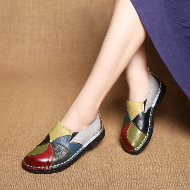 415 Dongnanfeng Mother Shoes Flats Genuine Leather Loafers Colorful Non Slip