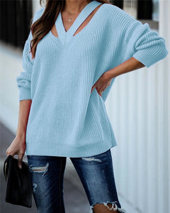 475 Fitshingling V-Neck Casual Women's Pullover Oversize Long Sleeve Sweaters