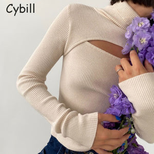 377 Cybill Knitted Turtleneck Key Hole Herringbone Fabric Type Casual Long Sleeve Top