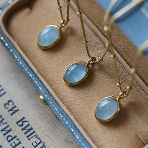 174 Amaiyllis 18K Gold Natural Stone Blue Aquamarine Clavicle Chain Pendant Necklaces