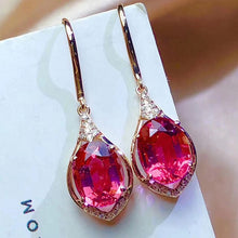 Load image into Gallery viewer, 265 BLACK ANGEL 18K Rose Gold Sterling Silver Red Tourmaline Gemstone Earrings
