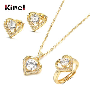 656 Kinel 18K Gold Sterling Silver CZ Jewelry Promise Ring Stud Earring Necklace