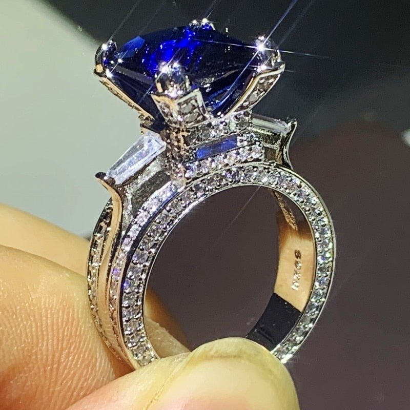 331 Choucong Unique Luxury 925 Sterling Silver Blue Faux Sapphire CZ Wedding Ring