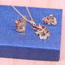 Load image into Gallery viewer, 934 Risenj Colorful Peacock CZ 18K Rose Gold Stud Earrings Pedant Necklace Set