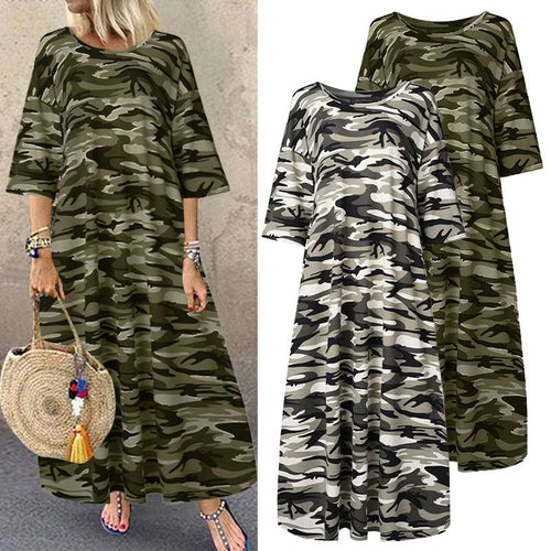 1257 ZANZEA Women's Camouflage Printed Short Sleeve Tunic Dresses