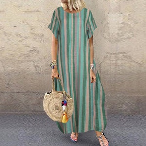 1254 Zanzea Women's Bohemian Short Sleeve Long Printed Maxi Dress Plus
