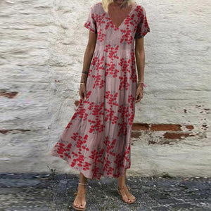 1252 Zanzea Women's Short Sleeve V-neck Floral Kaftan Printed Maxi Loose Dress Plus