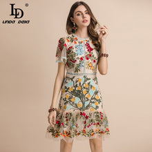 Load image into Gallery viewer, 694 LD LINDA Della Fashion Runway Flare Sleeve Floral Embroidery Elegant Mesh Dresses
