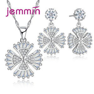 618 Jemmin Unique Design 100% 925 Sterling Silver CZ Pendant Necklace Earrings Set