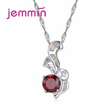 Load image into Gallery viewer, 1086 Unique Design Pendant Fire Opal Silvertone Color Red AAA CZ Pendant Necklace