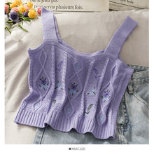 Load image into Gallery viewer, 541 HELIAR Women&#39;s Flower Embroidery Knitted Crop Tops Camisoles One Size