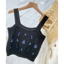 Load image into Gallery viewer, 541 HELIAR Women&#39;s Flower Embroidery Knitted Crop Tops Camisoles One Size