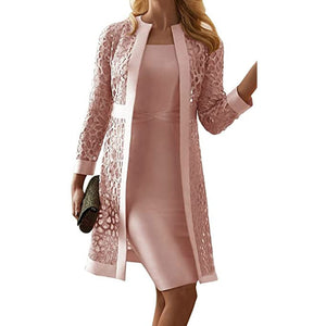 1165 Women's Mother of The Bride Long Sleeve Knee-length Dresses With Jacket Plus