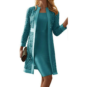1165 Women's Mother of The Bride Long Sleeve Knee-length Dresses With Jacket Plus