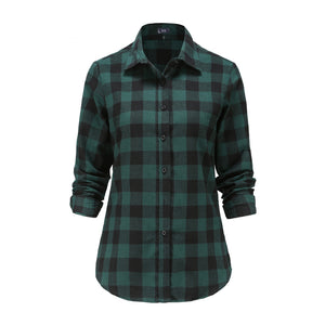 1296 Women's Classic Style Blouses Long Sleeve Flannel Plaid Shirt, 9 Colors
