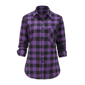 1296 Women's Classic Style Blouses Long Sleeve Flannel Plaid Shirt, 9 Colors