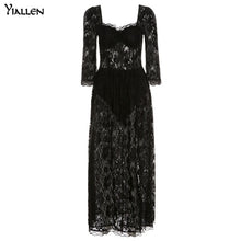 Load image into Gallery viewer, 136 Yiallen Women&#39;s Quarter Sleeve Sweetheart Neckline Lace Sheath Mid-calf Dress