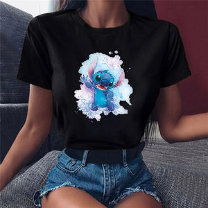 396 Disney Lilo & Stitch Cartoon Short Sleeve T-shirts Tops Plus