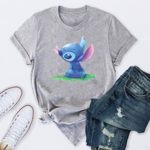 396 Disney Lilo & Stitch Cartoon Short Sleeve T-shirts Tops Plus