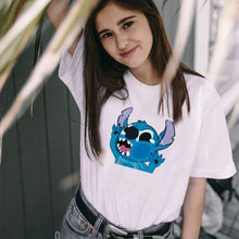 Load image into Gallery viewer, 396 Disney Lilo &amp; Stitch Cartoon Short Sleeve T-shirts Tops Plus