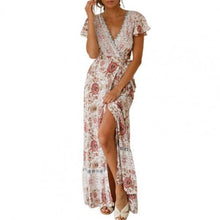 Load image into Gallery viewer, 1187 Women&#39;s Short Sleeve V-neck Floral Summer Boho Long Dress Plus