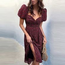 Load image into Gallery viewer, 329 Chin Sweety Women&#39;s Puff Sleeve Square Collar Side Split Ruched Floral Midi Dress
